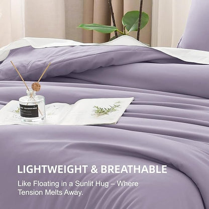 Litanika Grayish Lavender Purple Comforter Set Queen Size, 3 Pieces Lightweight Solid Bedding Comforter Set, All Season Fluffy Bed Set (90x90In Comforter & 2 Pillowcases)