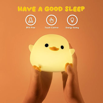 UNEEDE LED Cute Bean Duck Night Light, DoDo Duck Silicone Nursery Night Light Squishy Dimmable Rechargeable Table Bedside Lamp with Touch Sensor for Bedrooms, Living Room Unique Dorm Decor Gift Toy