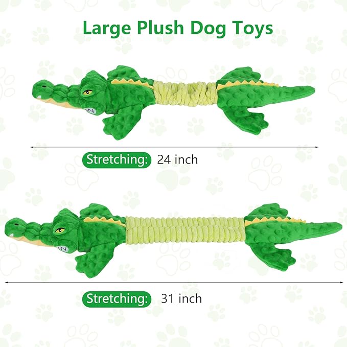Large Squeaky Alligator Dog Toys, Interactive Puppy Toys with Crinkle Paper, Pull Tug of War Dog Toy, Plush Dog Chew Toys for Small, Medium, Large Breed-Mewly Pet