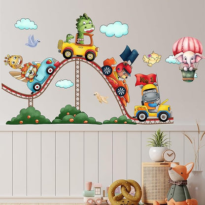 Amusement Park Animal Wall Stickers Car Wall Decals Kid Room Nursery Baby Bedroom Décor (Roller Coaster Animals)