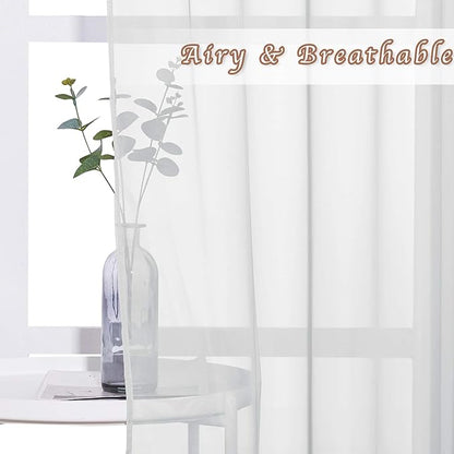 NICETOWN Sheer Curtains 84 Inches Long - Ring Top Solid Voile Window Draperies Elegant Panels for Guste Room (Light Gray, 2 Panels, W54 x L84 Inches)