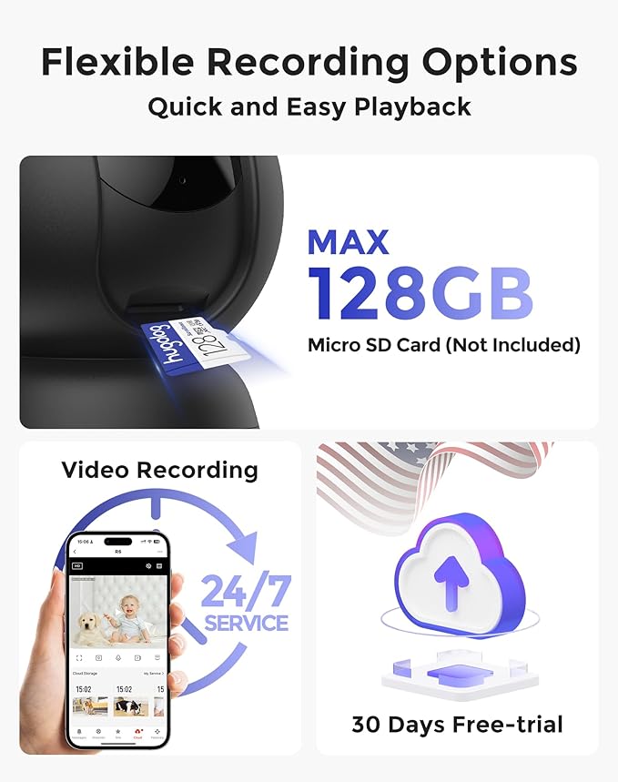 Hugolog 4K 8MP Indoor Pan/Tilt Security Camera with Auto-Focus,Ideal for Baby Monitor/Pet Camera/Home Security,Starlight Color Night Vision,Human/Pet AI,Two-Way Audio,US Cloud,Compatible with Alexa-Mewly Pet