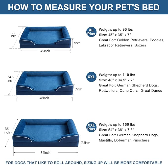 WNPETHOME Dog Beds for Large Sized Dogs, Washable Orthopedic Dog Couch Sofa Bed with Waterproof Lining & Non-Skid Bottom for Pet Sleeping-Mewly Pet