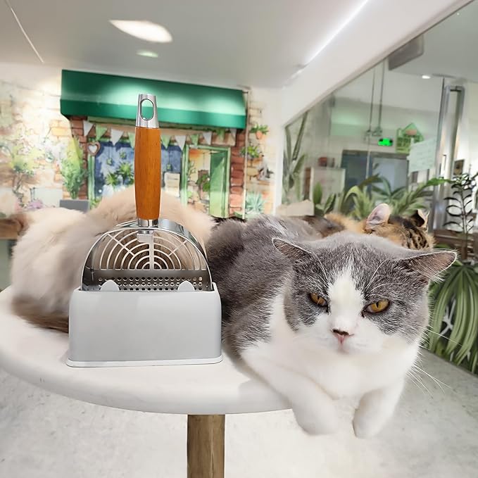 Cat Litter Scoop, Litter Scooper, Metal Cat Litter Scoop, Stainless Steel Cat Litter Scoop, Kitten Pooper Lifter, Kitty Metal Scooper with Holder for Cat Litter Box Round Holes Easy Cleaning-Mewly Pet