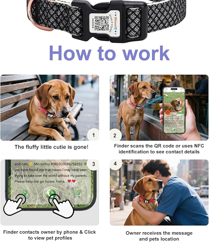 Dog Collar with Waterproof AirTag Holder & Anti-Lost QR Code, Cute Bling Warpping Adjustable Width for Small Medium Large Pet (Black, M)-Mewly Pet