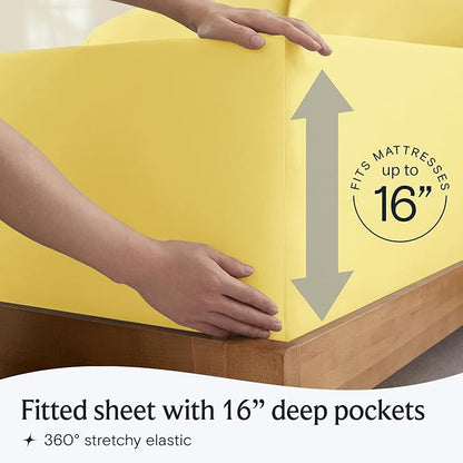 LuxClub 5 PC Sheet Set Bed Sheets Deep Pockets 16" Eco Friendly Wrinkle Free Cooling Machine Washable Hotel Bedding Silky Soft - Lemon Split King