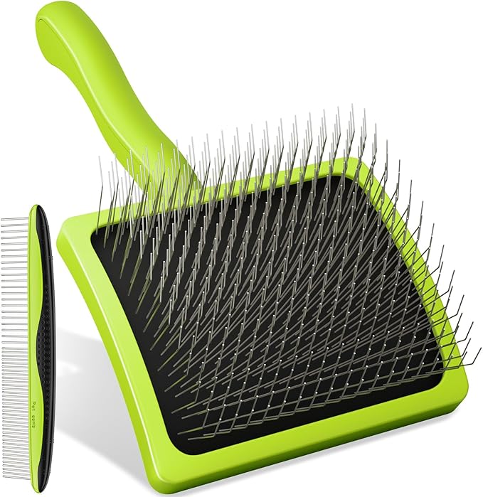 Pecute Slicker Brush for Dogs & Pet Comb, Professional Grooming Dog Brush for Goldendoodles, Poodles, Labradoodles, with Extra Long Soft Pins to Effectively Remove Tangles, Knots and Mats, 2PCS-Mewly Pet