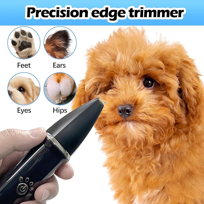 Dog Clippers Grooming Kit - Low Noise, Cordless Electric Trimmer with Nail Grinder for Dogs & Cats, 4 in 1 Rechargeable Clippers for Paws, Ears, Face and Matted Hair (Black)-Mewly Pet