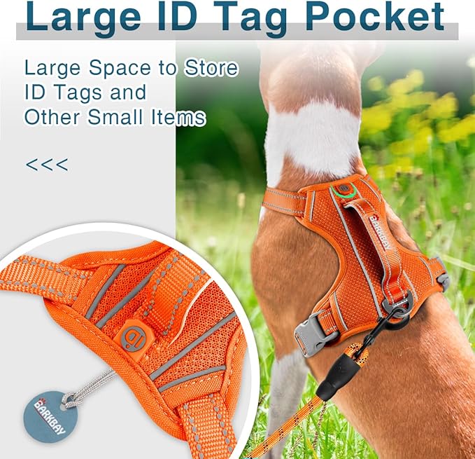 BARKBAY Dog Harness No Pull with ID Tag Pocket - Heavy Duty, Reflective, Easy Control for Large Dogs(Orange,S)-Mewly Pet