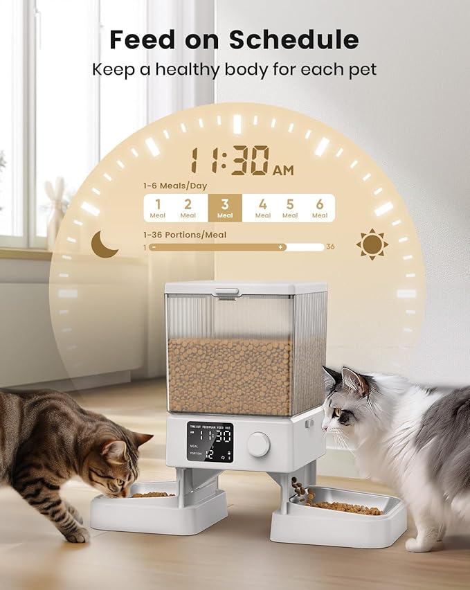 oneisall Automatic Cat Feeder for 2 Cats, 20 Cups/5L Automatic Cat Food Dispenser for Small Pets Indoor, Timed Cat Feeder for Dry Food(White)-Mewly Pet