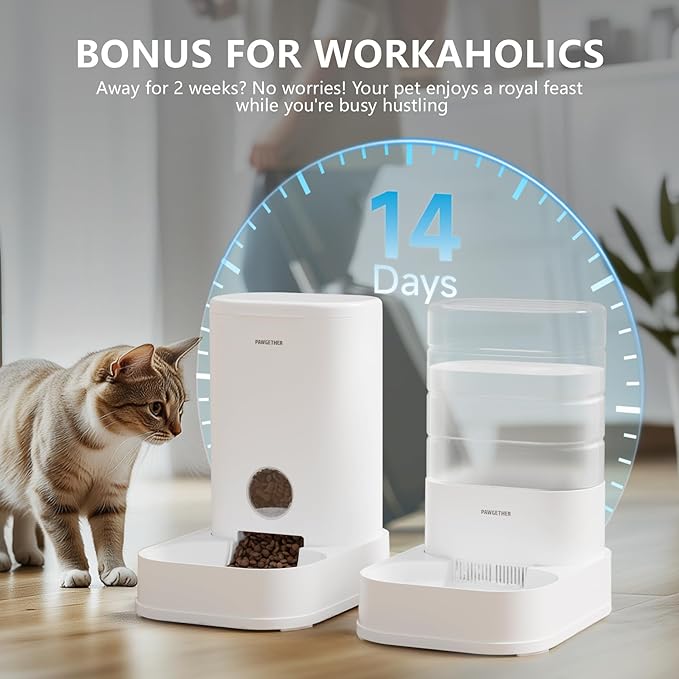 PAWGETHER® 2 Pack Gravity Cat Feeder and Water Dispenser 1 Gallon/3.5L Automatic Cat and Dog Feeder and Waterer with Pet Food Bowl for Puppy Kitten-Mewly Pet