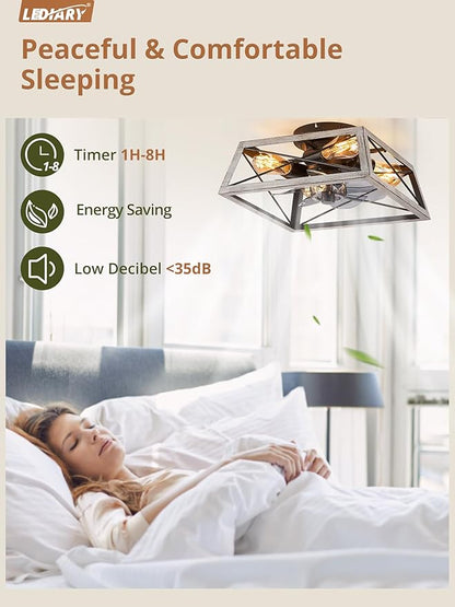 LEDIARY Ceiling Fans With Lights Remote Control, 22 Inch Farmhouse Caged Flush Mount Ceiling Fan Low Profile, Small Industrial Rustic Quiet Ceiling Fan With Remote For Bedroom, Kitchen, Indoor Home
