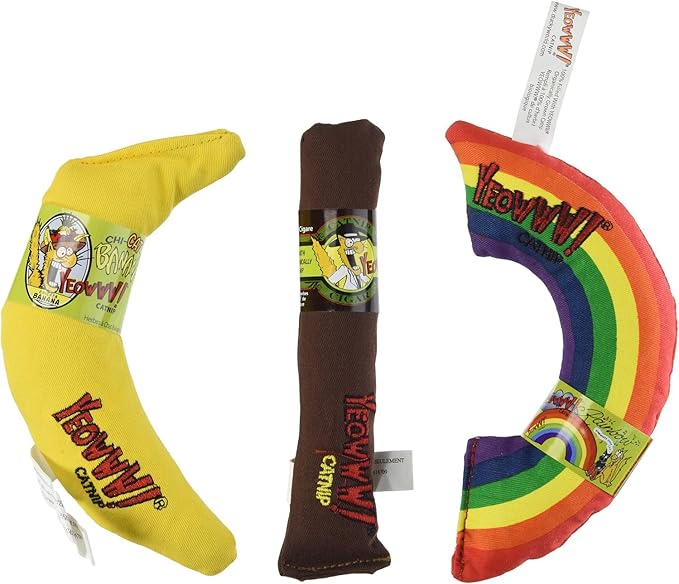 Yeowww! Catnip Toy Variety Pack ? Cigar & Banana & Rainbow ? Made in USA-Mewly Pet