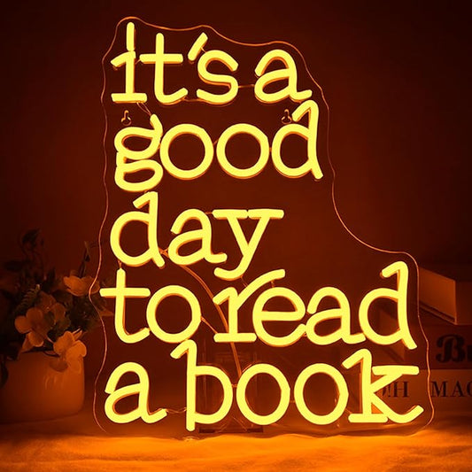 Wanxing LED Neon Sign for Wall Decor, It's a Good Day to Read a Book, USB Powered Dimmable, 5V/2A, 16.5"x12.6" for Home, Office, Bedroom, Book Lover