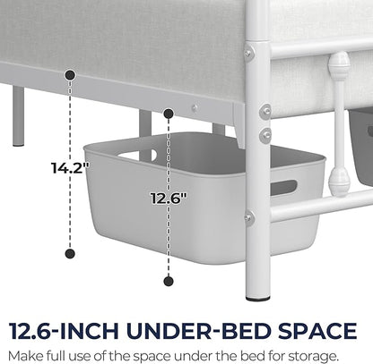 Yaheetech Classic Metal Platform Bed Frame Mattress Foundation with Victorian Style Iron-Art Headboard/Footboard/Under Bed Storage/No Box Spring Needed/King Size White