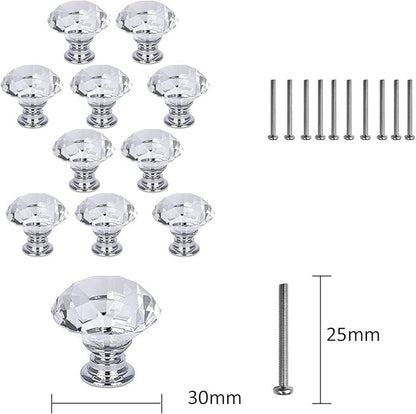 10 Pcs White Clear Crystal Glass Cabinet Knobs 30mm Diamond Shape Drawer Kitchen Cabinets Dresser Cupboard Wardrobe Pulls Handles