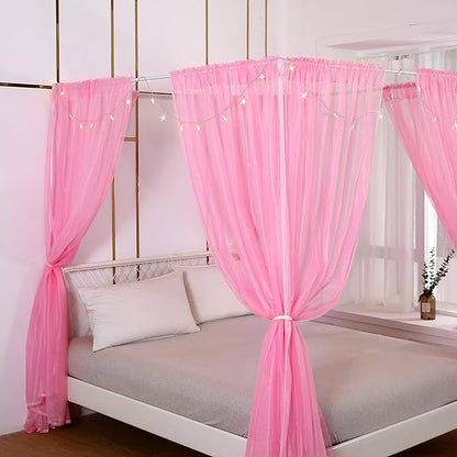 Akiky Bed Canopy Panels Canopy Bed Curtains with Lights for Girls Boys Adults,Home Decoration Set of 8 Panels (Full/Queen, Pink)