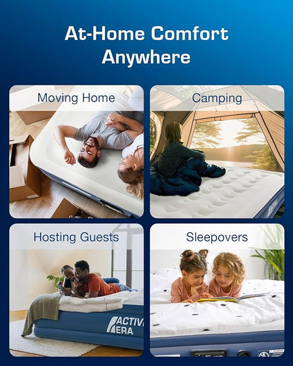 Active Era Premium 13" Queen Size Air Mattress with Advanced Support System and Built-in Electric Pump - Raised Inflatable Mattress, Guest Bed, Camping Mattress, Portable Bed for Moving & Travel
