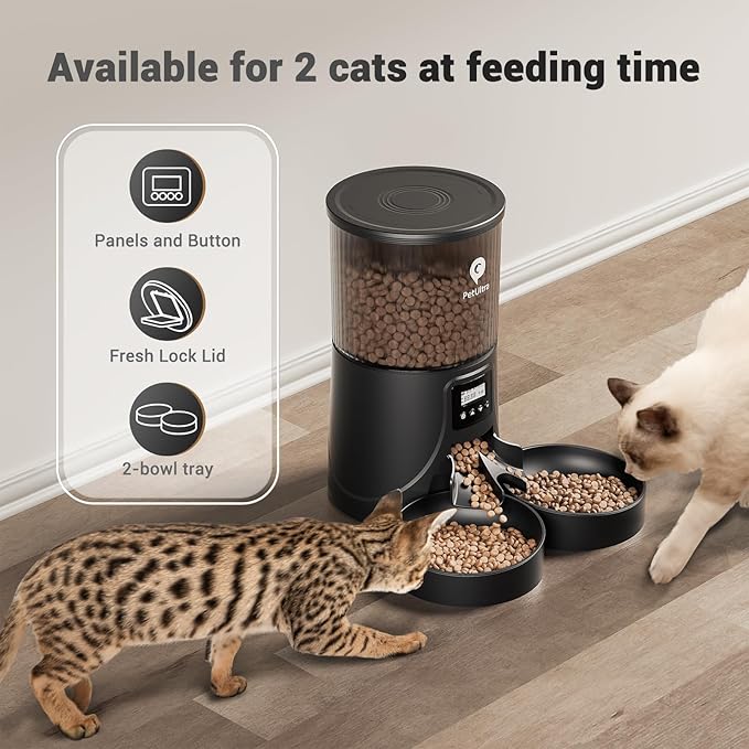 Automatic Cat Feeder for 2 Cats - 16 Cups/4L Timed Auto Pet Feeder with Portion Control (1-6 Meals), Dual Power& Easy to Clean for Indoor Cats & Small Dogs-Mewly Pet