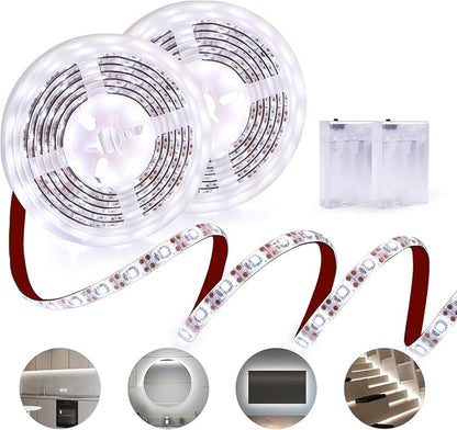 Battery Powered Led Strip Lights White, LED Strip Lights Waterproof Battery Operated Led Light Strip, Flexible, Cuttable Led Strip Lights for PC TV Mirror Kitchen Cabinet Shelves, Room Decor 13.2FT