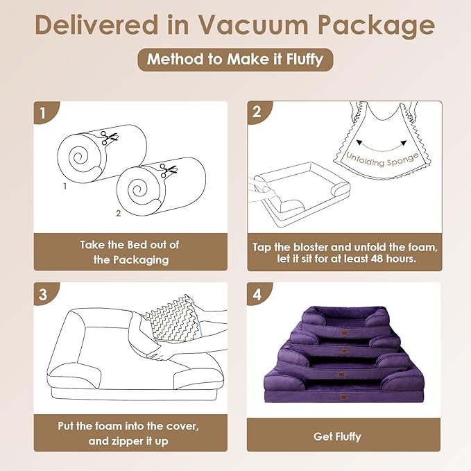 EHEYCIGA Orthopedic Dog Beds for Extra Large Dogs, Waterproof Memory Foam XL Pet Bed with Sides, Non-Slip Bottom and Egg-Crate Foam Big Dog Couch Bed with Washable Removable Cover, Purple-Mewly Pet