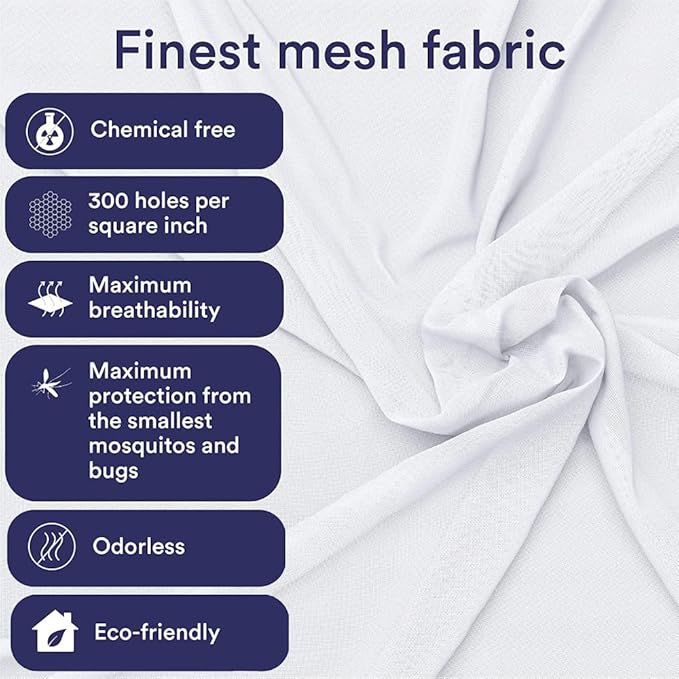 EVEN NATURALS Luxury Mosquito Net for Double to King Size Bed Canopy | Camping Screen House | Finest Mesh – 300 Holes per Square Inch, 2 Entries, Easy to Install, Hanging Kit, Storage Bag (X-Large)