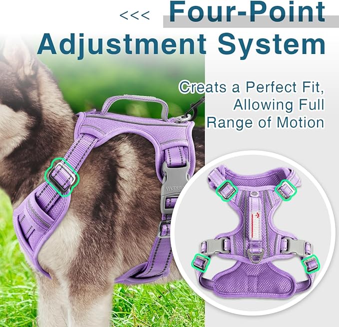 BARKBAY Dog Harness No Pull with ID Tag Pocket - Heavy Duty, Reflective, Easy Control for Large Dogs(Violet Purple,XL)-Mewly Pet