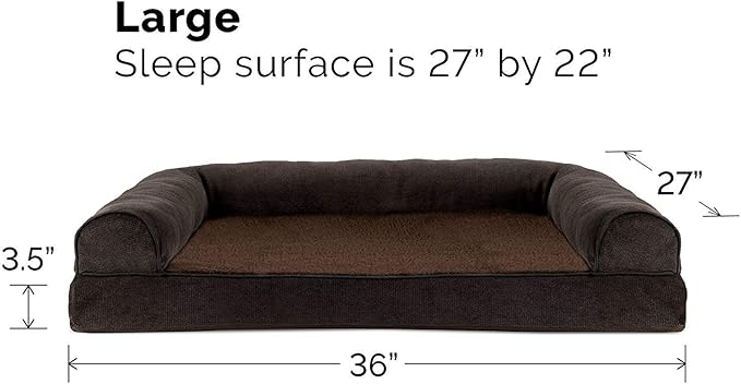Furhaven Orthopedic Dog Bed for Large/Medium Dogs w/ Removable Bolsters & Washable Cover, For Dogs Up to 55 lbs - Sherpa & Chenille Sofa - Coffee, Large-Mewly Pet