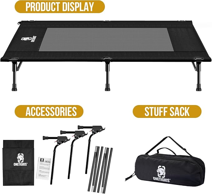 ONETIGRIS Elevated Dog Bed, Outdoor Dog Cod Large Raised Dogs Bed with Chew Proof Mesh, No-Slip Portable Dogs Cot Bed for Indoor & Outdoor Portable-Mewly Pet