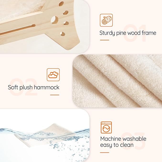 HOOBRO Cat Window Perch, Set of 2, Cat Window Hammock with Support Legs, Cat Hammocks for Indoor Use, Cat Beds with Soft Plush for Window and Floor, Natural NL44CS03-Mewly Pet