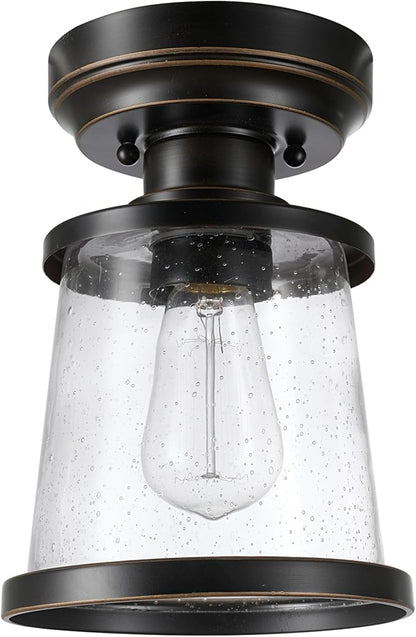 GLOBE Electric 44301 Charlie 1-Light Outdoor/Indoor Semi-Flush Mount Ceiling Light, Oil Rubbed Bronze, Clear Seeded Glass Shade, Bulb Not Included