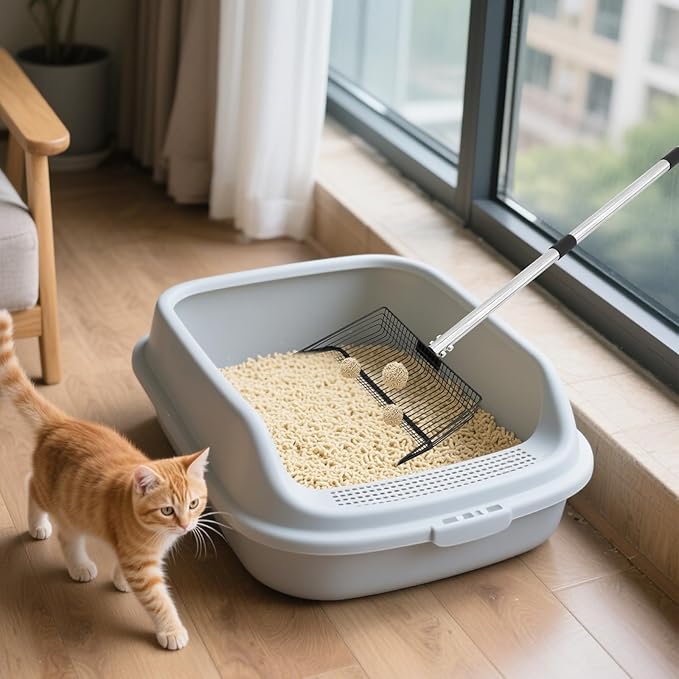 Large Metal Chicken Poop Scooper, 36 to 75" Adjustable Long Chicken Coop Litter Scoop with Stainless Steel Handle, Durable Sand Sifting Litter Shovel for Chicken Coops & Small Farm Animals-Mewly Pet