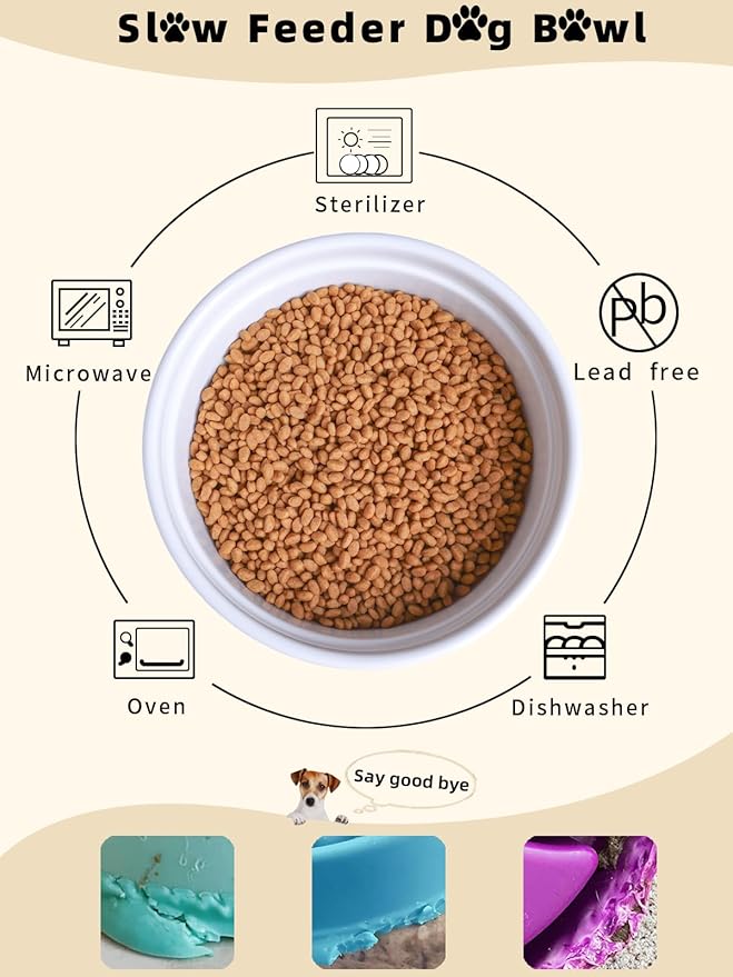 Large Dog Food Bowl, 65 oz Ceramic Bowls for Medium Breed, Pet Food Water Dish Heavy Wighted, Raised Dog Bowl with Wooden Stand, White-Mewly Pet