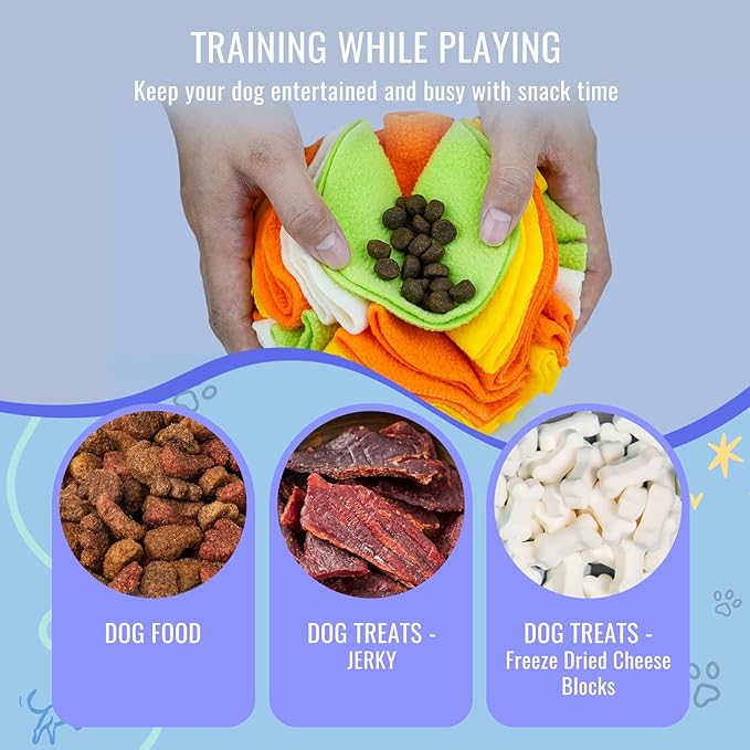 Pet Snuffle Ball, Puzzle Sniffing Interactive Dog Ball for Blind Dogs Training Stress Relief Dog Enrichment Toys Treat Machine Washable (15cm, Tropical Fruit)-Mewly Pet
