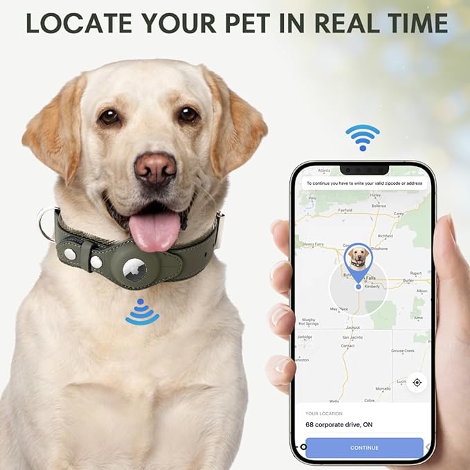 AirTag Dog Collar Soft Leather Webbing Dog Collar for AirTag Provides Double Protection for Small Medium and Large Dogs(Blue,S)-Mewly Pet