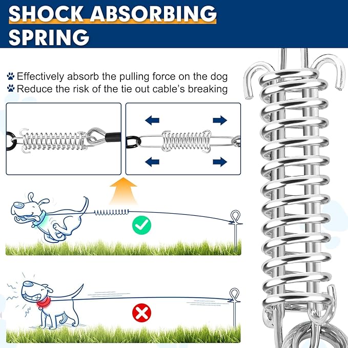 Snagle Paw Dog Leads for Yard 50FT-1000LBS Break Strength,Heavy Duty Tie Out Cable for Dogs with Swivel Lockable Hook & Spring,Chew Proof Dog Chain for Outside,Dog Run Cable for Medium Large Dogs-Mewly Pet