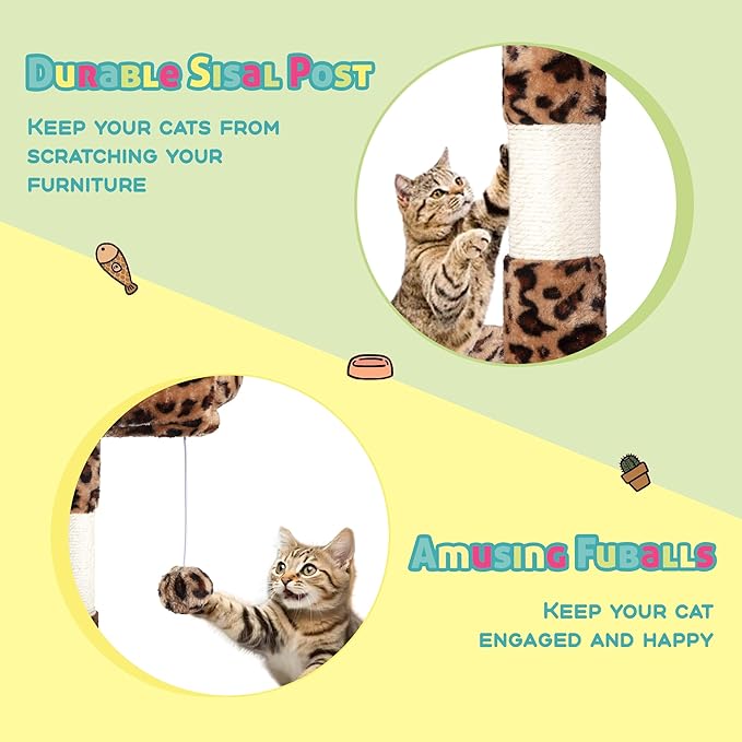 SHA CERLIN 73in Fan-Shaped Corner Cat Tower for Save Space/Multi-Level Tall Cat Tree for Indoor Kitties/Condo with Baskets/Cozy Perches/Sisal Scratching Posts/Pet Activity House/Leopard Print-Mewly Pet