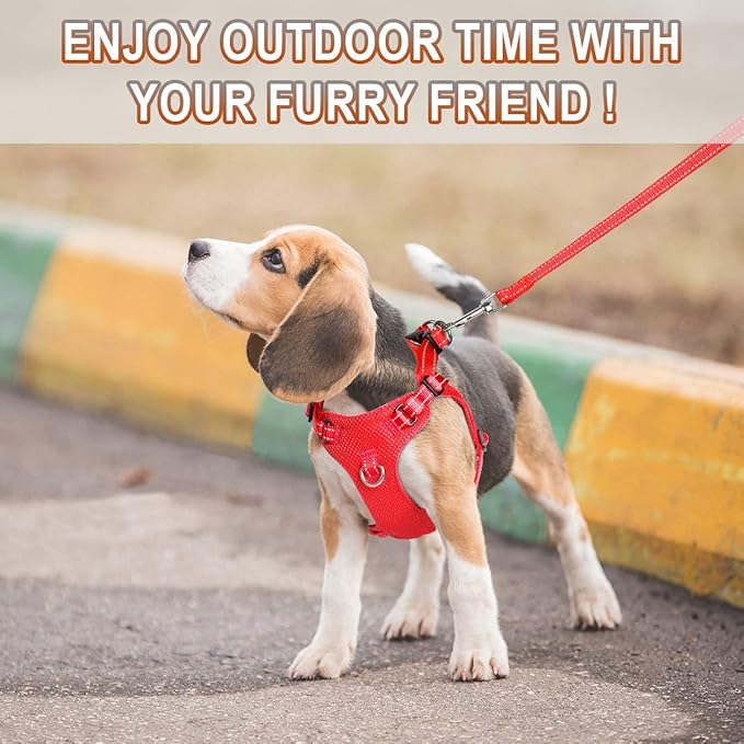 Dog Harness Step in Dog Vest Harness, Reflective Adjustable Puppy No Pull Harness Breathable Soft for Small and Medium Dogs Cats, Red, S-Mewly Pet