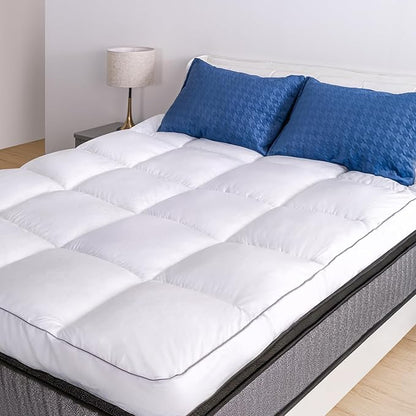 Marine Moon Twin XL Mattress Topper, Cooling Plush Bed Topper Soft Thick Pillow Top Mattress Toppers, 3 Inch Feather Down Alternative Pad Cover for College Dorm, Back Pain Relief, XL Twin 39" x 80"