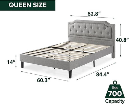 ZINUS Kellen Upholstered Scalloped Platform Bed Frame, Mattress Foundation, Wood Slat Support, No Box Spring Needed, Eco Friendly WonderBox (TM), Easy Assembly, Dark Grey, Queen