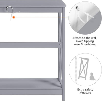Yaheetech Console Table for Entryway, 2 Tier Narrow Sofa Table Bookshelf Accent Tables w/Storage Shelf, Living Room Entry Hall Foyer Tables Furniture, Grey