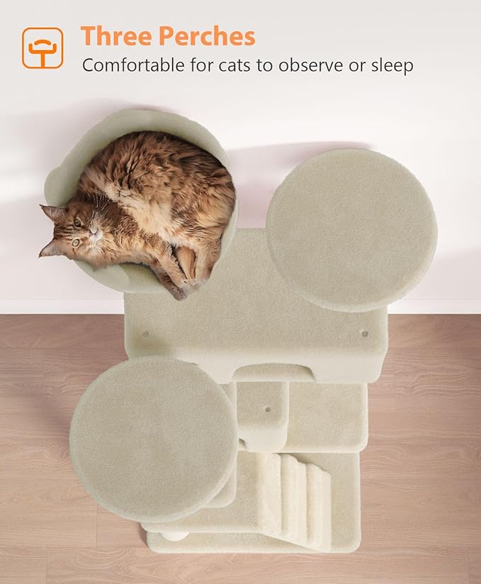 60'' Cat Tree Tower for Indoor Cats Large Adult,Cute/Tall Modern Cat Tree for Big Cats 20 lbs, Plush Multi-Level Cat Condo with Scratching Posts, Dangling Ball Indoor (Beige, 60 inch)-Mewly Pet