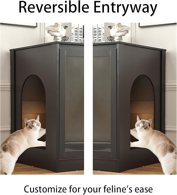 Cat Litter Robot Enclosure with Glass Cat-Observant Doors,Litter Robot Cabinet with Reversible and Optional Entry(Left or Right),Cozy LED for Cats,Power Outlet for More Choice, Black-Mewly Pet