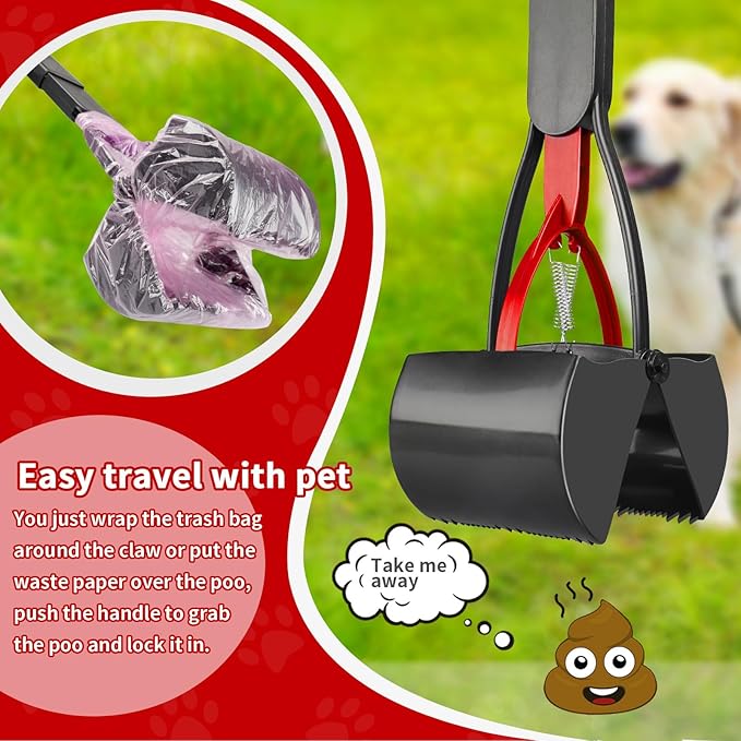 UPSKY 32'' Pooper Scooper for Large Small Dogs, Long Handle Dog Poop Scooper with Waste Bags, Portable Dog Poop Pick Up Tool, Folding Poop Scoop for Yard, Grass, Dirt, Gravel-Mewly Pet