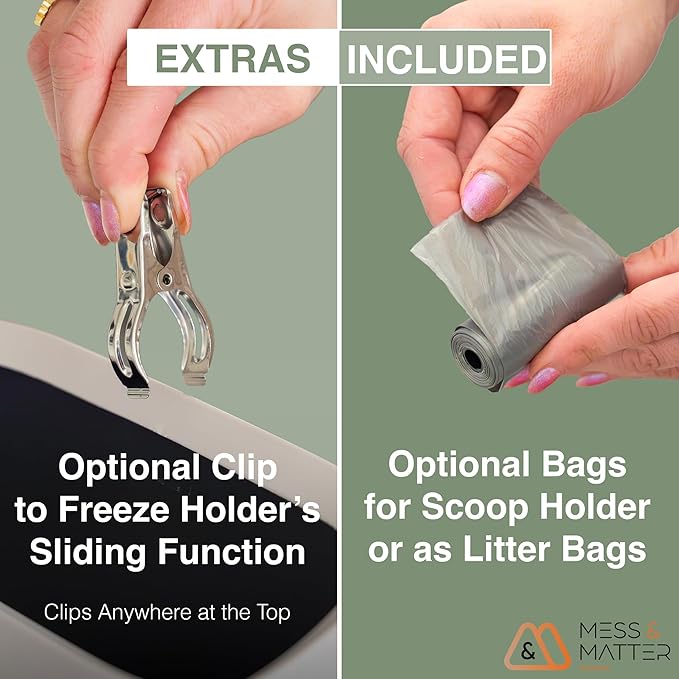 Heavy Duty Full Metal Cat Litter Scoop with Holder - Speed Sifter Litter Box Scooper Captures All Clumps - Kitty Litter Sifting Shovel Comfy Handle - Cat Scooper Includes Litter Bags & Non-Slide Clip-Mewly Pet