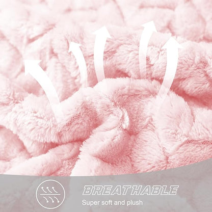 Exclusivo Mezcla Fleece King Size Blanket for Bed, 90x104 Inches Soft Cozy Jacquard Flannel Blankets, Lightweight Fuzzy Plush Warm for Winter, Light Pink