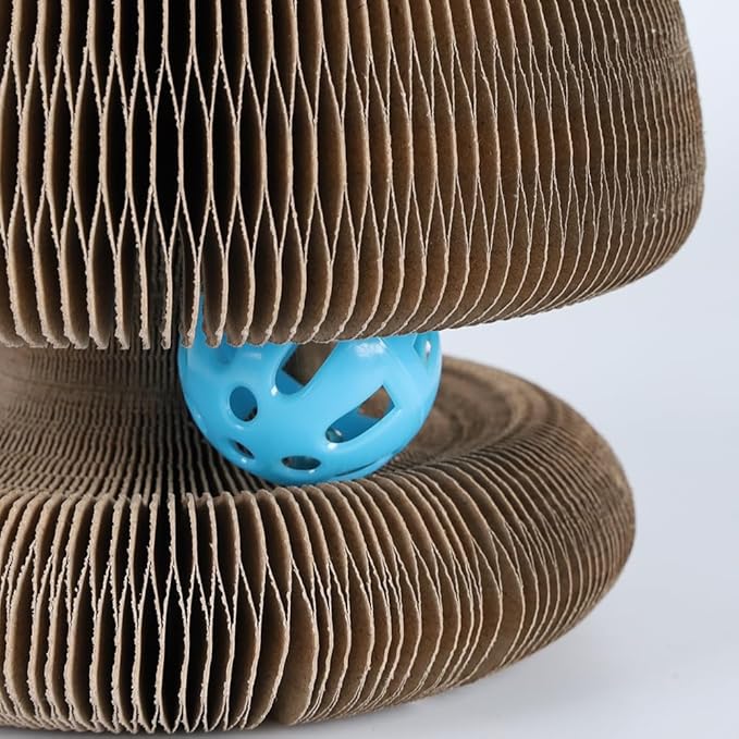 Kitty Curls Cat Toy Kurlz, Interactive Scratch Pad, Foldable Accordion,Cat Recyclable Scratcher with Ball (Orange)-Mewly Pet