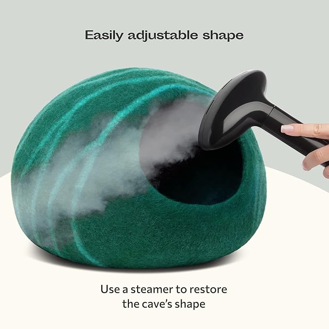 MEOWFIA Cat Cave – Premium Felt Cat Bed for Indoor Cats, Handmade 100% Merino Wool (Large, Emerald)-Mewly Pet