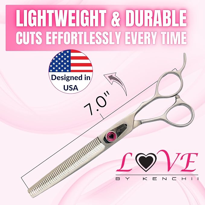 Kenchii Love Dog Grooming Scissors, 46 Tooth Thinning Shears, Dog Scissors for Grooming, Professional Pet Grooming Scissors, Heavy Duty, Durable and Sharp-Mewly Pet
