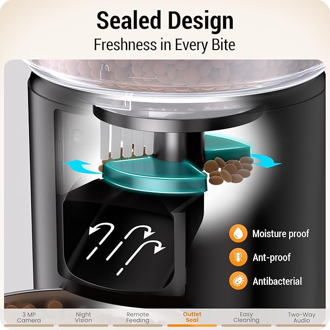 5L Automatic Cat Feeder with 2K HD Camera: 5G WiFi Automatic Dog Feeder with Night Vision,Cat Food Dispenser with Freshness for Multiple Pets,Detachable for Easy Clean-21 Cup (Sealed Outlet)-Mewly Pet